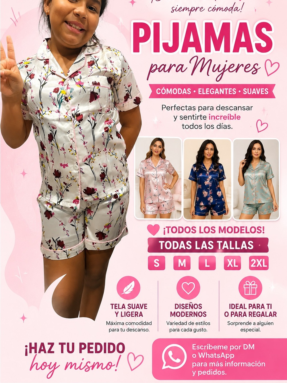 SHEIN White Short Pajama Set with Pink and Red Floral Print